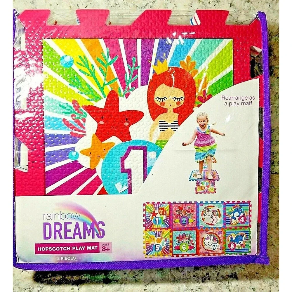 Rainbow Dreams Hopscotch Play Mat Kids 8 Piece Interlocking Foam Mermaid Unicorn